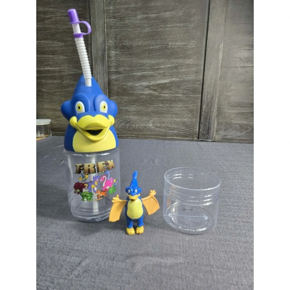 Rainforest Cafe T-Rex Pterodactyl Souvenir Cup Figure Straw Complete Set